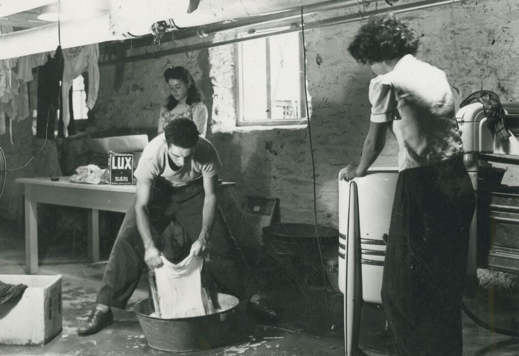 Students washing clothes